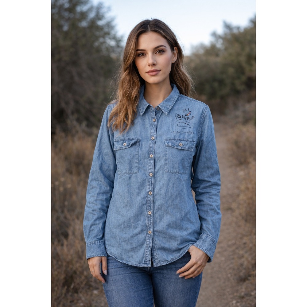 Harley Davidson Denim Button Up Shirt Women's Top Size 1X? Genuine Motorclothes